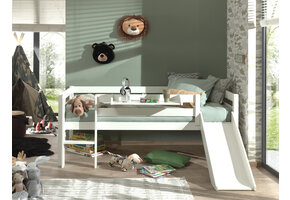 LUCEVI - Pino Halfhoogslaper H85CM + Ladder + Glijbaan + Hangplank - Wit - 90x200 cm