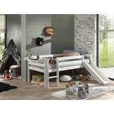 LUCEVI - Pino Halfhoogslaper H85CM + Ladder + Glijbaan + Hangplank - Wit - 90x200 cm