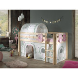 LUCEVI - Pino Halfhoogslaper + Ladder + Birdy Gordijntjes + 3 Zakjes + Birdy Tunnel - Bruin - 90x200 cm