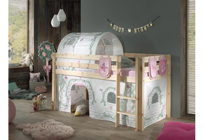 LUCEVI - Pino Halfhoogslaper + Ladder + Birdy Gordijntjes + 3 Zakjes + Birdy Tunnel - Bruin - 90x200 cm