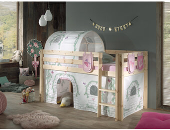 LUCEVI - Pino Halfhoogslaper + Ladder + Birdy Gordijntjes + 3 Zakjes + Birdy Tunnel - Bruin - 90x200 cm