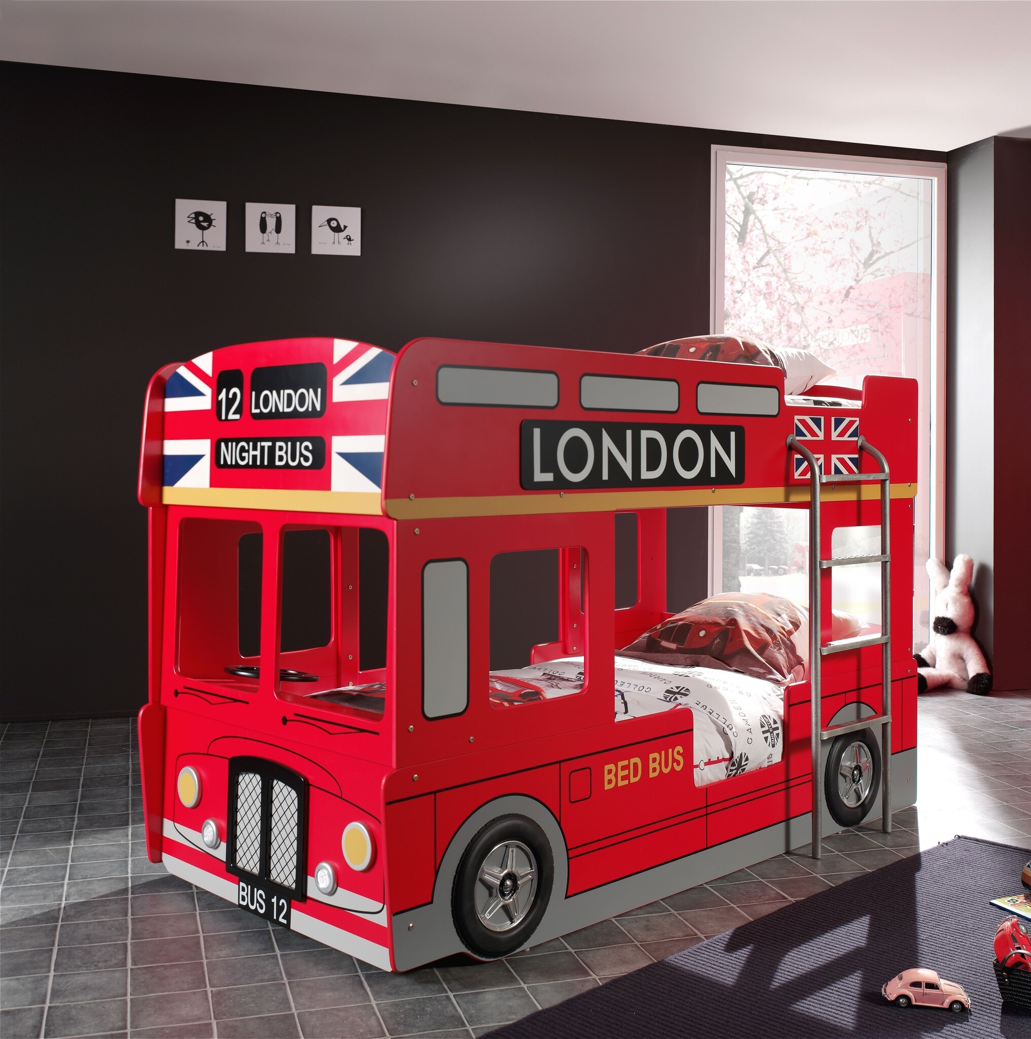 LUCEVI - Carbeds London Bus Stapelbed + Matras + Lattenbodem - Rood - 90x200 cm