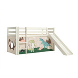 LUCEVI - Pino Halfhoogslaper H115CM + Ladder + Glijbaan + Dino Gordijntjes - Wit - 90x200 cm