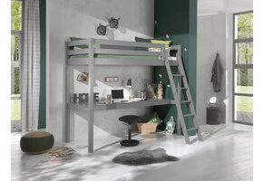 LUCEVI - Pino Mezzanine bed + Ladder + Bureau - Grijs - 90x200 cm