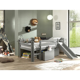 LUCEVI - Pino Halfhoogslaper H85CM + Glijbaan + Ladder + Set van 2 Laden + Hangplank - Grijs - 90x200 cm