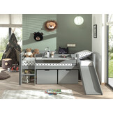 LUCEVI - Pino Halfhoogslaper H85CM + Glijbaan + Ladder + Set van 2 Laden + Hangplank - Grijs - 90x200 cm