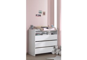 LUCEVI - Kiddy Commode 3 Laden + Opzet Commode - Wit - 90x72 cm