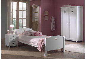 LUCEVI - Amori bed + Nachtkastje + 2 Deurs Kleerkast - Wit - 90x200 cm