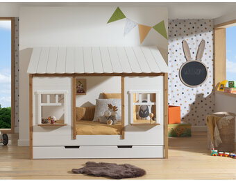 LUCEVI - Housebed 05 Huisbed + Rolbed - Wit - 90x200 cm