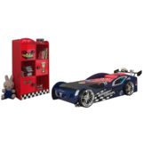LUCEVI - Carbeds Grand Turismo bed + Lattenbodem + Racer Kast - Blauw/Rood - 70x140 cm