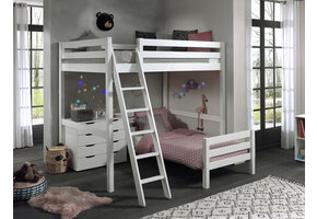 LUCEVI - Pino Mezzanine bed 140x200 cm + Ladder + Bed 90x200 cm - Wit