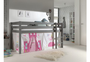 LUCEVI - Pino Halfhoogslaper H115CM + Ladder + Princess Gordijntjes - Grijs - 90x200 cm