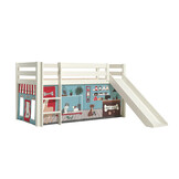 LUCEVI - Pino Halfhoogslaper H115CM + Ladder + Glijbaan + Pet Shop Gordijntjes - Wit - 90x200 cm