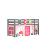 LUCEVI - Pino Halfhoogslaper H115CM + Ladder + Spring Gordijntjes + 3 Zakjes - Grijs - 90x200 cm