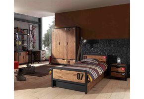 LUCEVI - Alex bed + Nachtkastje + Rolbed + Bureau + 3 Deurs Kleerkast + Boekenkast - Bruin - 90x200 cm