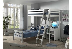 LUCEVI - Pino Mezzanine bed + Ladder + Boekenkast + Bed - Wit - 90x200 cm