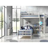 LUCEVI - Pino Mezzanine bed + Ladder + Boekenkast + Bed - Wit - 90x200 cm