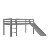 LUCEVI - Pino Halfhoogslaper H115CM + Ladder + Glijbaan + Space Gordijntjes - Grijs - 90x200 cm