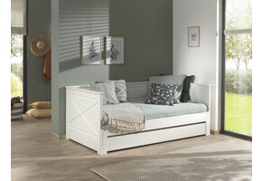 LUCEVI - Pino 93 Uitschuif Kajuitbed + Lattenbodem - Wit - 90/180x200 cm