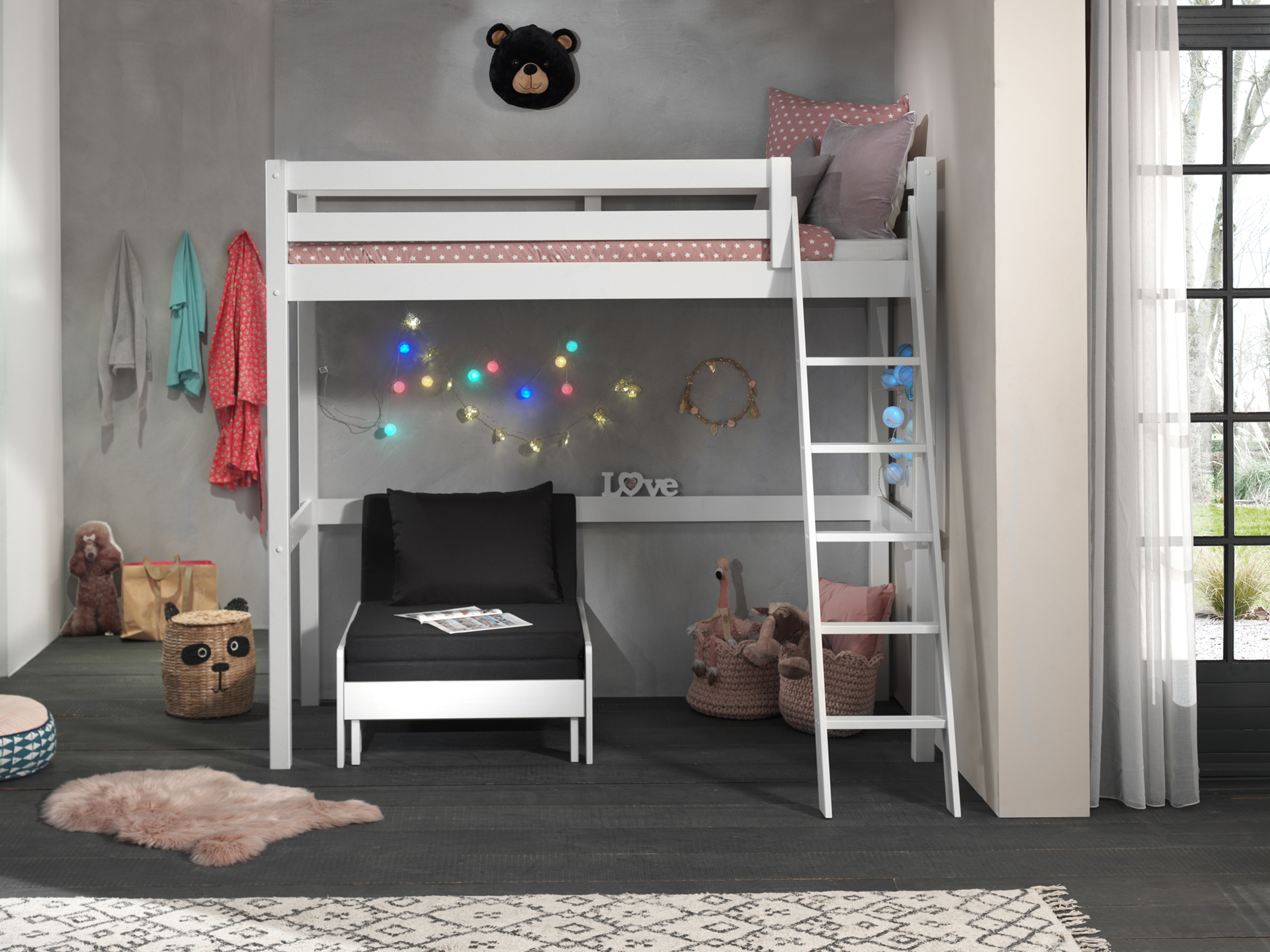 LUCEVI - Pino Mezzanine Bed + Ladder + Slaapfauteuil - Wit - 90x200 cm