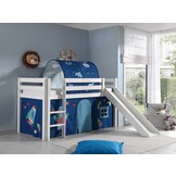 LUCEVI - Pino Halfhoogslaper + Ladder + Glijbaan + Astro Gordijntjes + Astro Tunnel - Wit - 90x200 cm