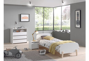 LUCEVI - Kiddy bed + Commode 3 Laden + Nachtkastje - Wit - 90x200 cm