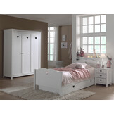 LUCEVI - Amori bed + Nachtkastje + 3 Deurs Kleerkast + Rolbed - Wit - 90x200 cm
