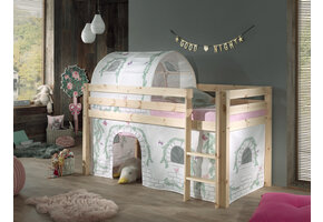 LUCEVI - Pino Halfhoogslaper + Ladder + Birdy Gordijntjes + Birdy Tunnel - Bruin - 90x200 cm