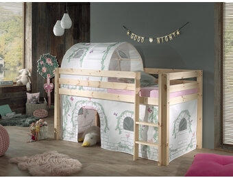 LUCEVI - Pino Halfhoogslaper + Ladder + Birdy Gordijntjes + Birdy Tunnel - Bruin - 90x200 cm