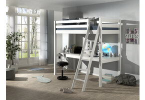LUCEVI - Pino Mezzanine bed + Ladder + Bureau - Wit - 90x200 cm