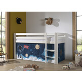 LUCEVI - Pino Halfhoogslaper H115CM + Ladder + Space Shuttle Gordijntjes - Wit - 90x200 cm