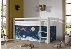 LUCEVI - Pino Halfhoogslaper H115CM + Ladder + Space Shuttle Gordijntjes - Wit - 90x200 cm