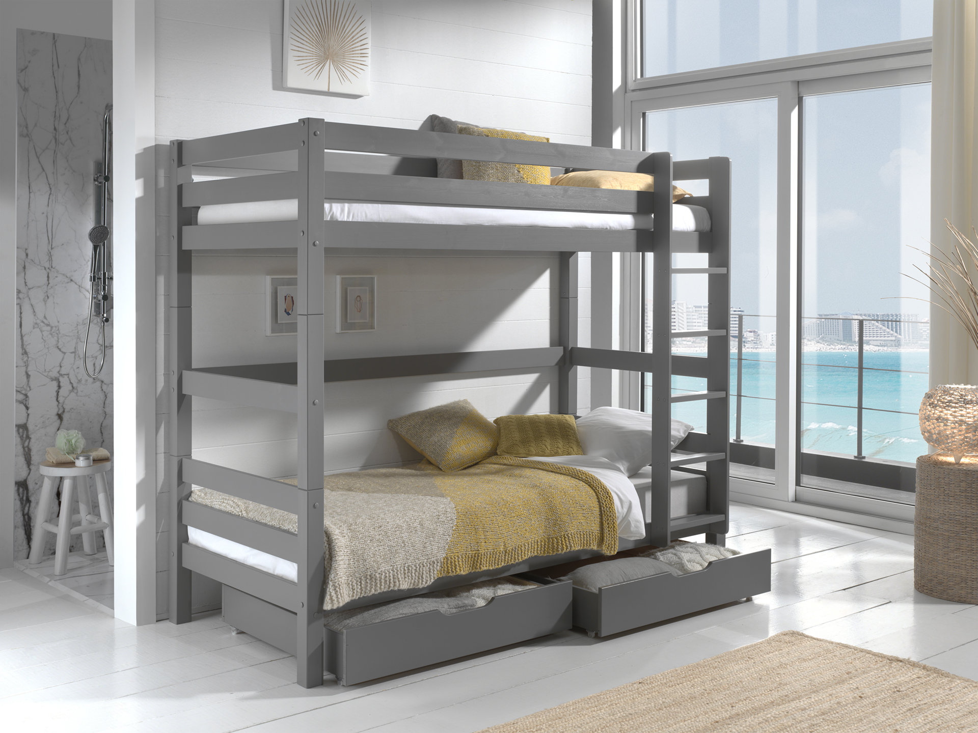 LUCEVI - Pino Stapelbed H180CM + 2 Lades - Grijs - 90x200 cm