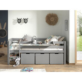 LUCEVI - Pino Halfhoogslaper H85CM + Ladder + Set van 3 Laden + Hangplank - Grijs - 90x200 cm