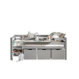 LUCEVI - Pino Halfhoogslaper H85CM + Ladder + Set van 3 Laden + Hangplank - Grijs - 90x200 cm