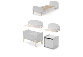 LUCEVI - Kiddy bed + Nachtkastje + Hangplankjes + Speelkoffer - Cool Grey - 90x200 cm