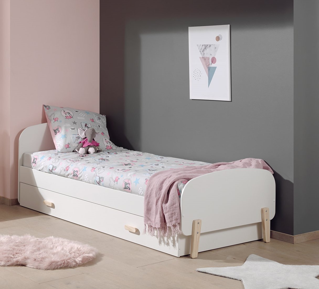 LUCEVI - Kiddy bed + Rolbed - Wit - 90x200 cm