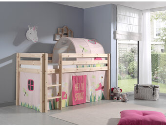 LUCEVI - Pino Halfhoogslaper + Ladder + Spring Gordijntjes + Spring Tunnel - Bruin - 90x200 cm