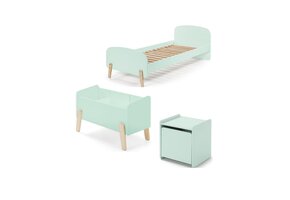 LUCEVI - Kiddy bed + Nachtkastje + Speelkoffer - Mint Green - 90x200 cm