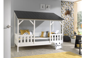 LUCEVI - Housebed 03 Huisbed + Lattenbodem + Matras - Wit/Zwart - 90x200 cm