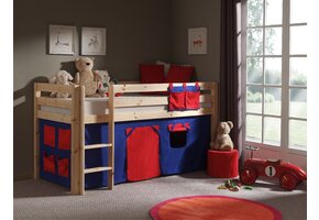 LUCEVI - Pino Halfhoogslaper + Ladder + Domino Gordijntjes - Bruin - 90x200 cm