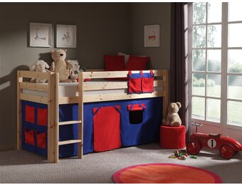 LUCEVI - Pino Halfhoogslaper + Ladder + Domino Gordijntjes - Bruin - 90x200 cm