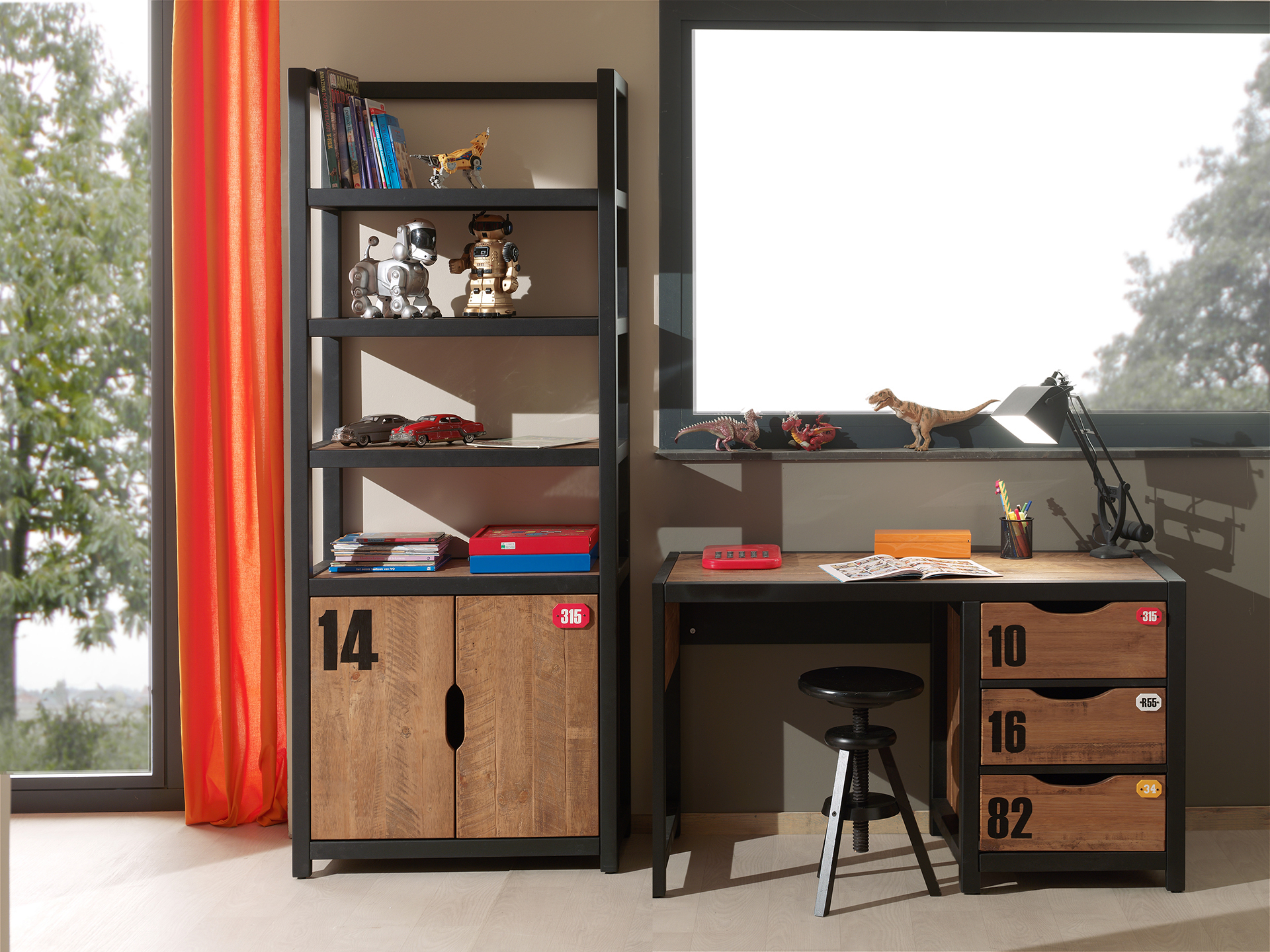 LUCEVI - Alex Boekenkast (200x80) + Bureau (130x60) - Bruin