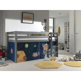 LUCEVI - Pino Halfhoogslaper H115CM + Ladder + Space Gordijntjes - Grijs - 90x200 cm