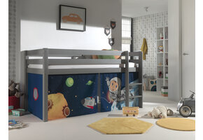 LUCEVI - Pino Halfhoogslaper H115CM + Ladder + Space Gordijntjes - Grijs - 90x200 cm