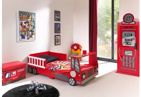 LUCEVI - Carbeds Peuter Fire Truck bed + Lattenbodem + Gas Pump Kast - Rood - 90x200cm