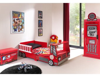 LUCEVI - Carbeds Peuter Fire Truck bed + Lattenbodem + Gas Pump Kast - Rood - 90x200cm