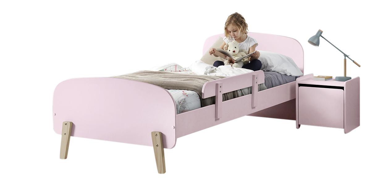 LUCEVI - Kiddy bed + Nachtkastje + Uitvalbeveiliging - Roze - 90x200 cm