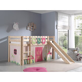 LUCEVI - Pino Halfhoogslaper + Ladder + Glijbaan + Spring Gordijntjes + 3 Zakjes - Bruin - 90x200 cm