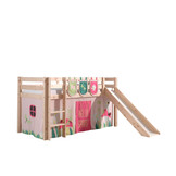 LUCEVI - Pino Halfhoogslaper + Ladder + Glijbaan + Spring Gordijntjes + 3 Zakjes - Bruin - 90x200 cm